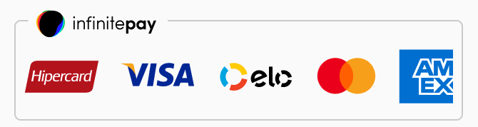 Checkout seguro via InfinitePay com Visa, Mastercard, Elo, Hipercard e American Express